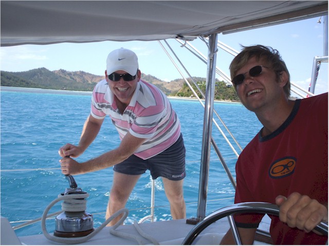 Danielle's partner Patrick and John Long Shot take turns helming.

