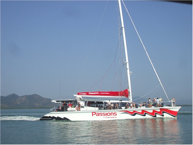 
Just one of the many 'jolly boats' which take tourists out to the Great Barrier Reef - which we are sailing through.
