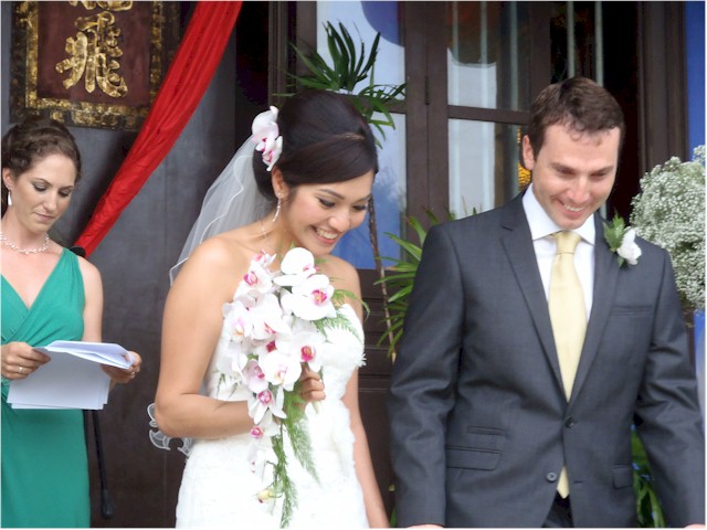 The happy couple join the crowd...
