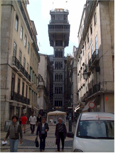 The Santa Justa lift connects the lower streets of Baixa with the higher Largo de Carmo in Lisbon.