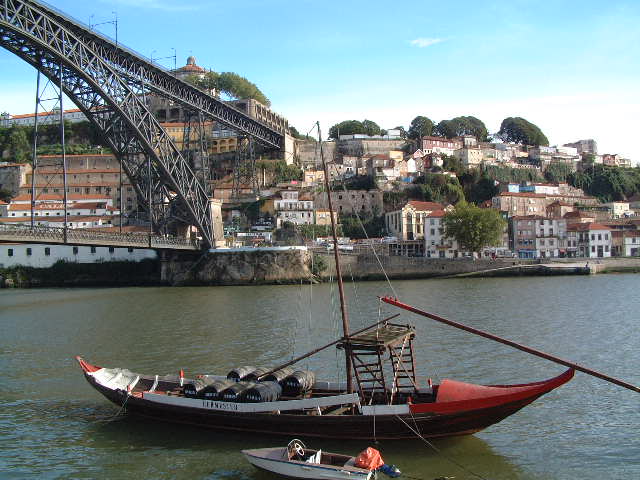 Port casks being transported down the Rio Douro.