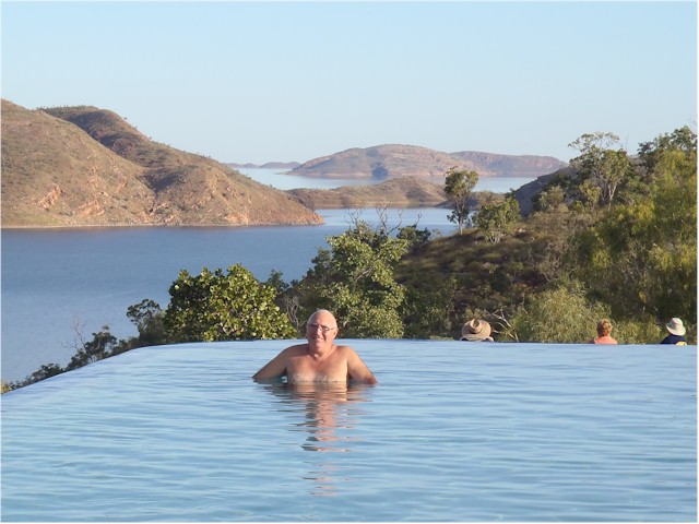 The infinity pool at the Lake Argyle camping resort made a lovely setting for sunset.
