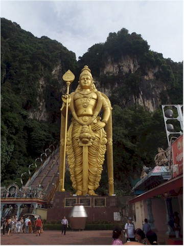 Another tour took us to the Batu Caves with this huge goldof Lord Muruga leaf statue .