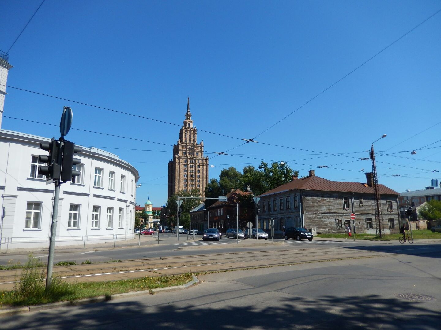 Stark contrast - Riga is very proud of its many old timber buildings...
