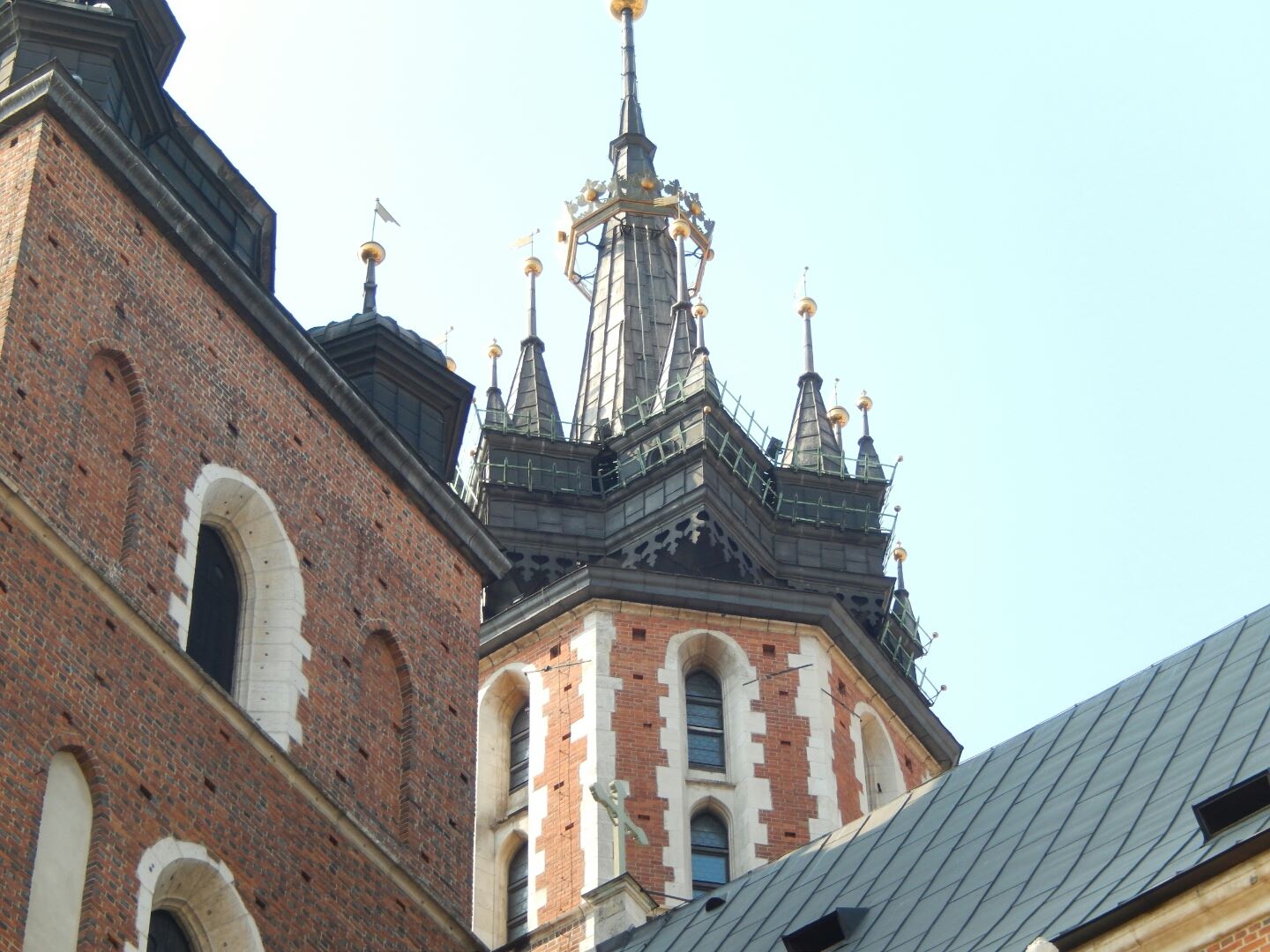 The tower of St Mary's Basilica. On every hour, a trumpet signal (called the Hejnal mariacki) is played from the top of the tower...
