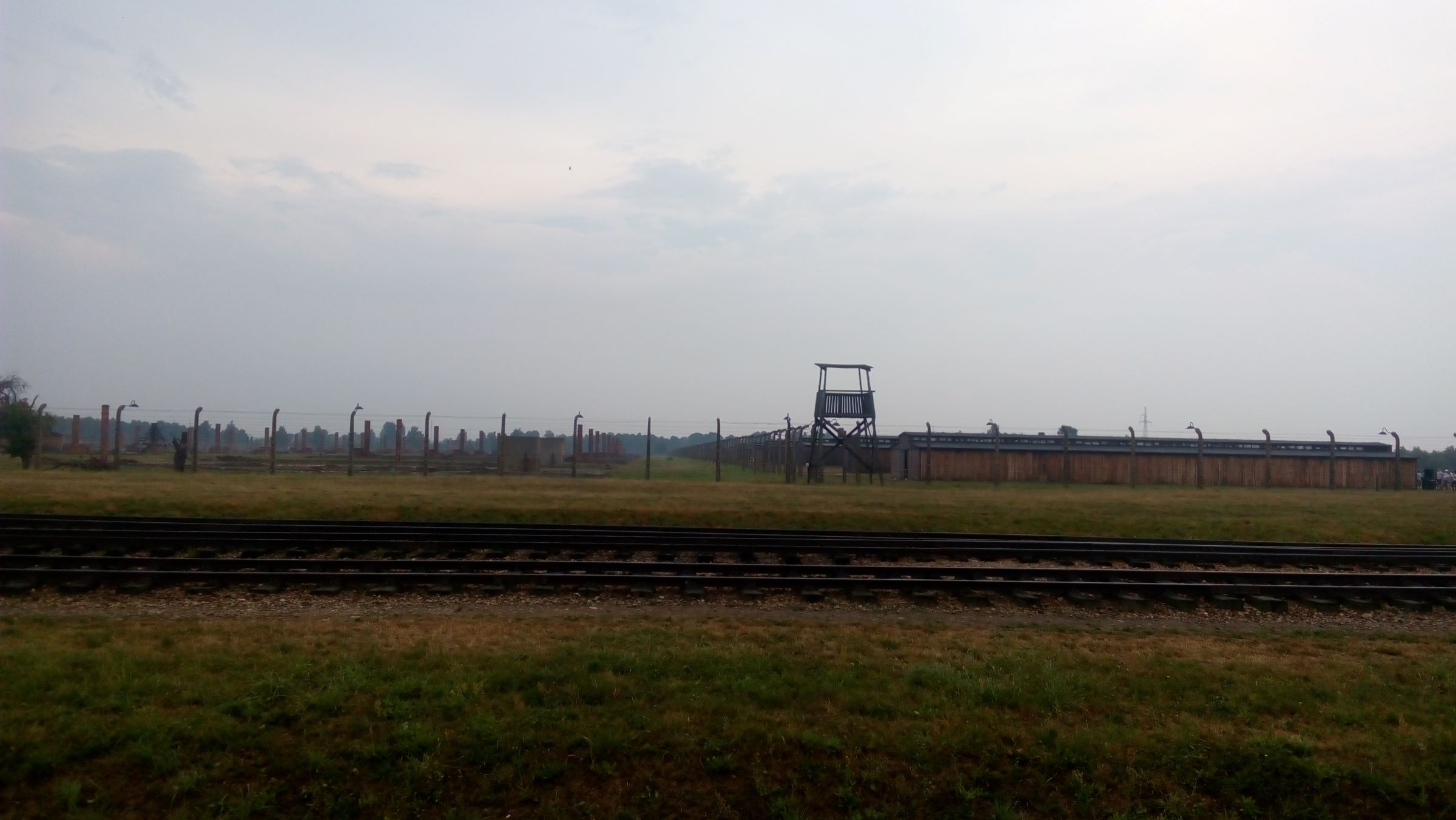 On the left you can just see the chimneys that remain of the rows of timber barracks...

