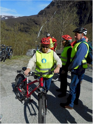 Getting fitted out with our mountain bikes for the ride back down the mountain.