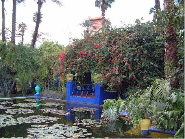 The fabulous Jardin Majorelle, created by Yves St Laurent, with its electric blue villa.
